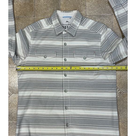 Tommy Bahama Relax Island Modern Fit Striped Men’s Shirt Sz Medium Cream/Brown - Picture 3 of 15
